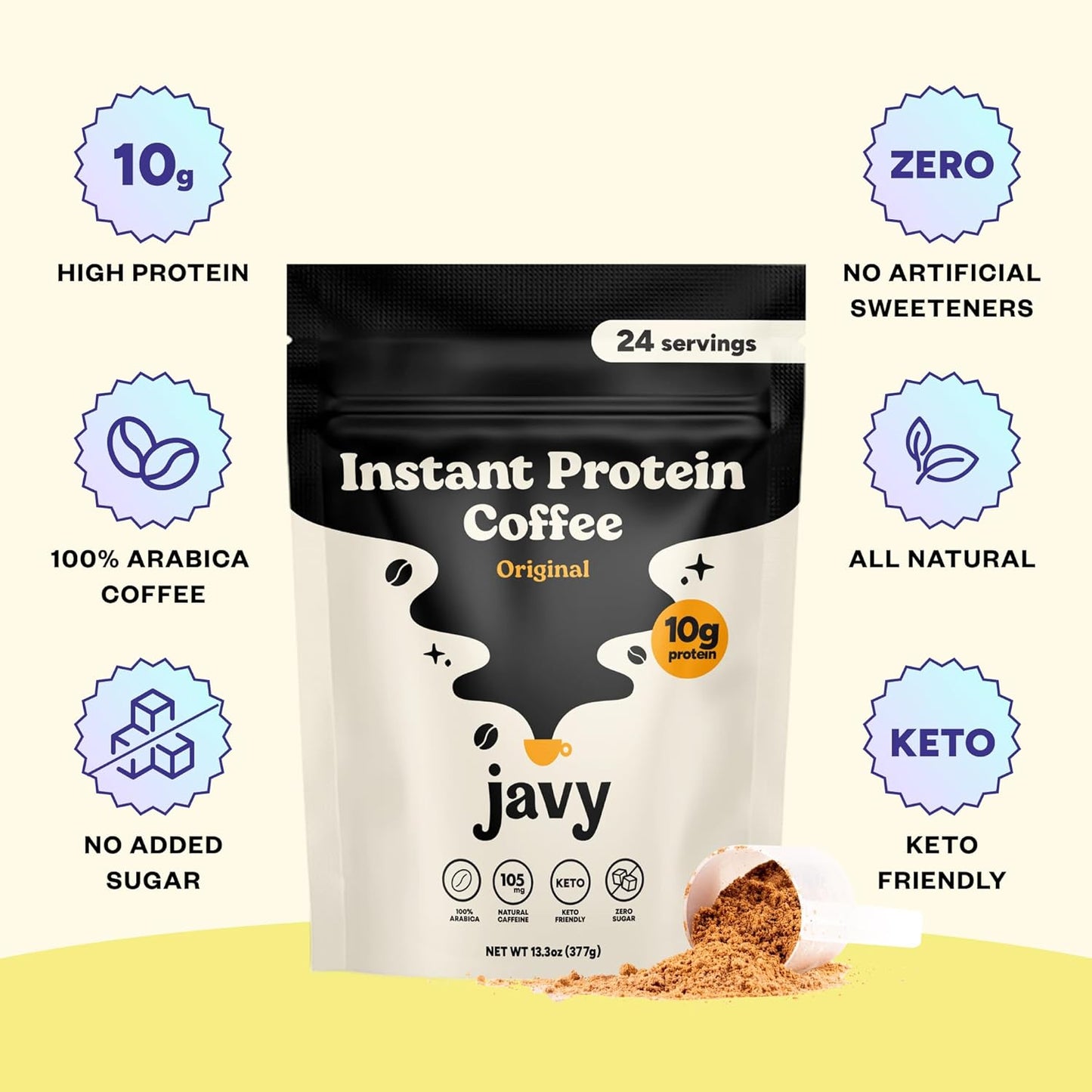 Instant Coffee Protein Coffee - Premium Whey Protein & Instant Coffee - 100% Arabica Coffee - Zero Artificial Flavors & Sweeteners