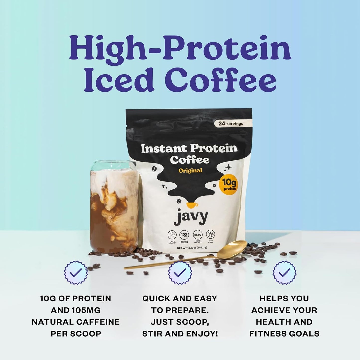 Instant Coffee Protein Coffee - Premium Whey Protein & Instant Coffee - 100% Arabica Coffee - Zero Artificial Flavors & Sweeteners